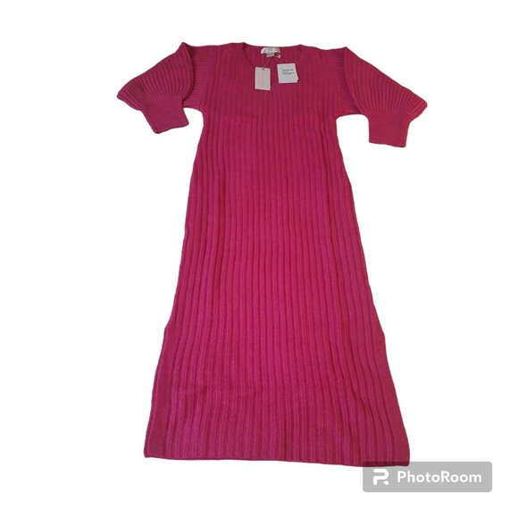 Rachel Parcell Pink Rouge ribbed knit sweater dress sz XS Vneck bubble sleeve - Picture 10 of 16